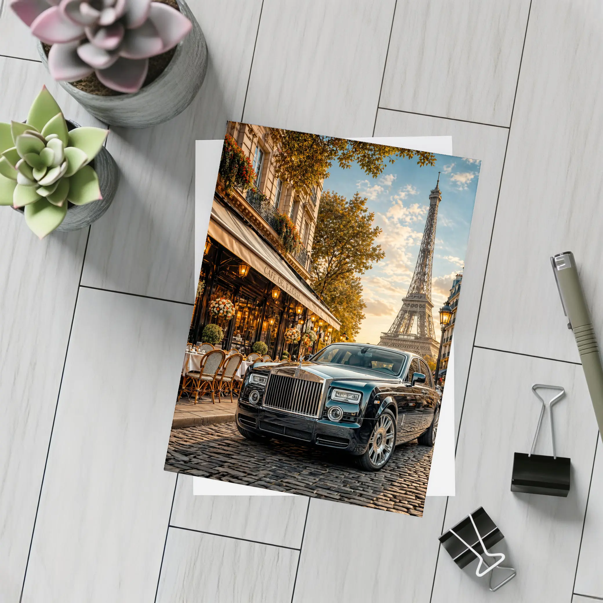 Rolls Royce Phantom Parked Paris Eiffel Tower – Postcards