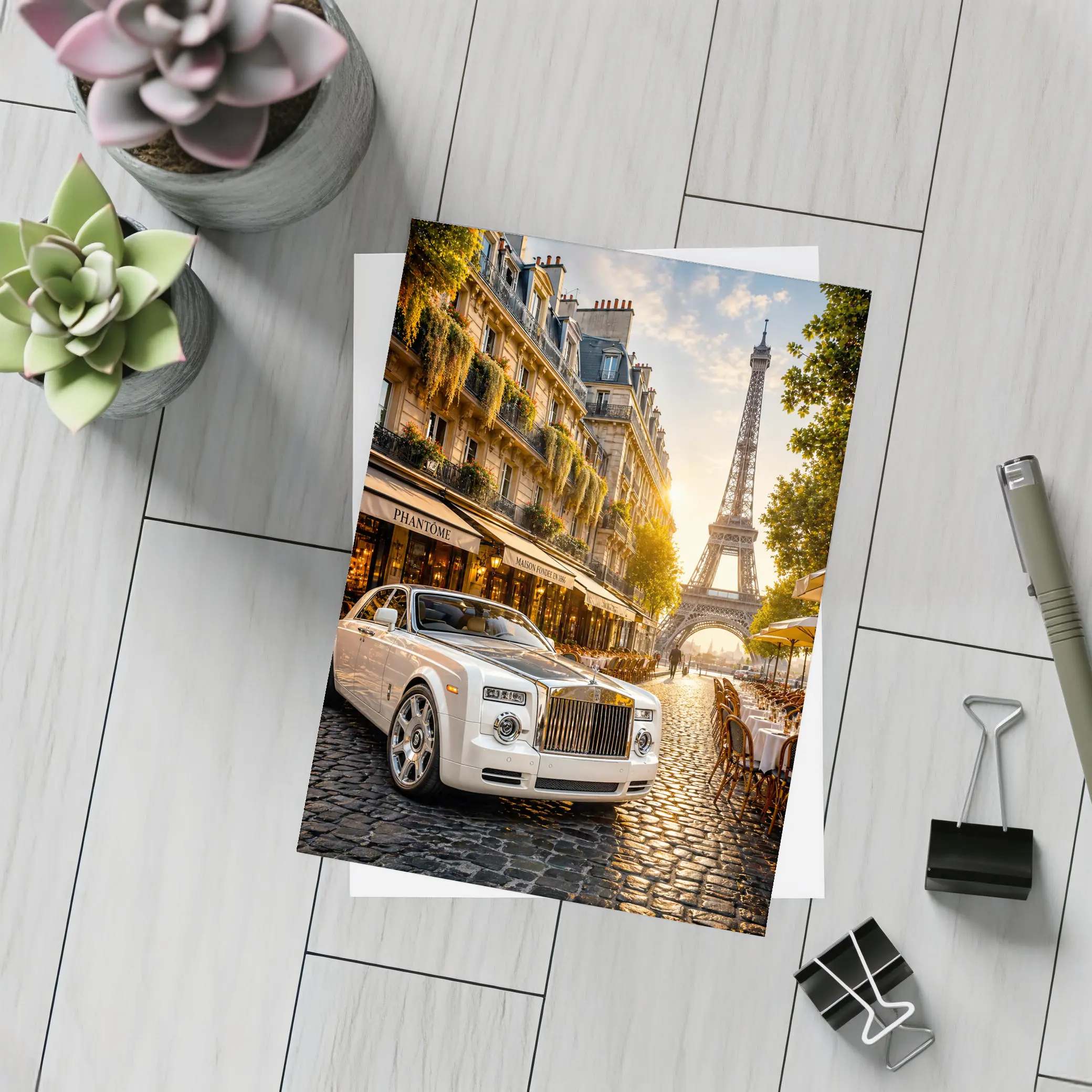 Rolls Royce Phantom Paris Eiffel Tower Street – Postcards