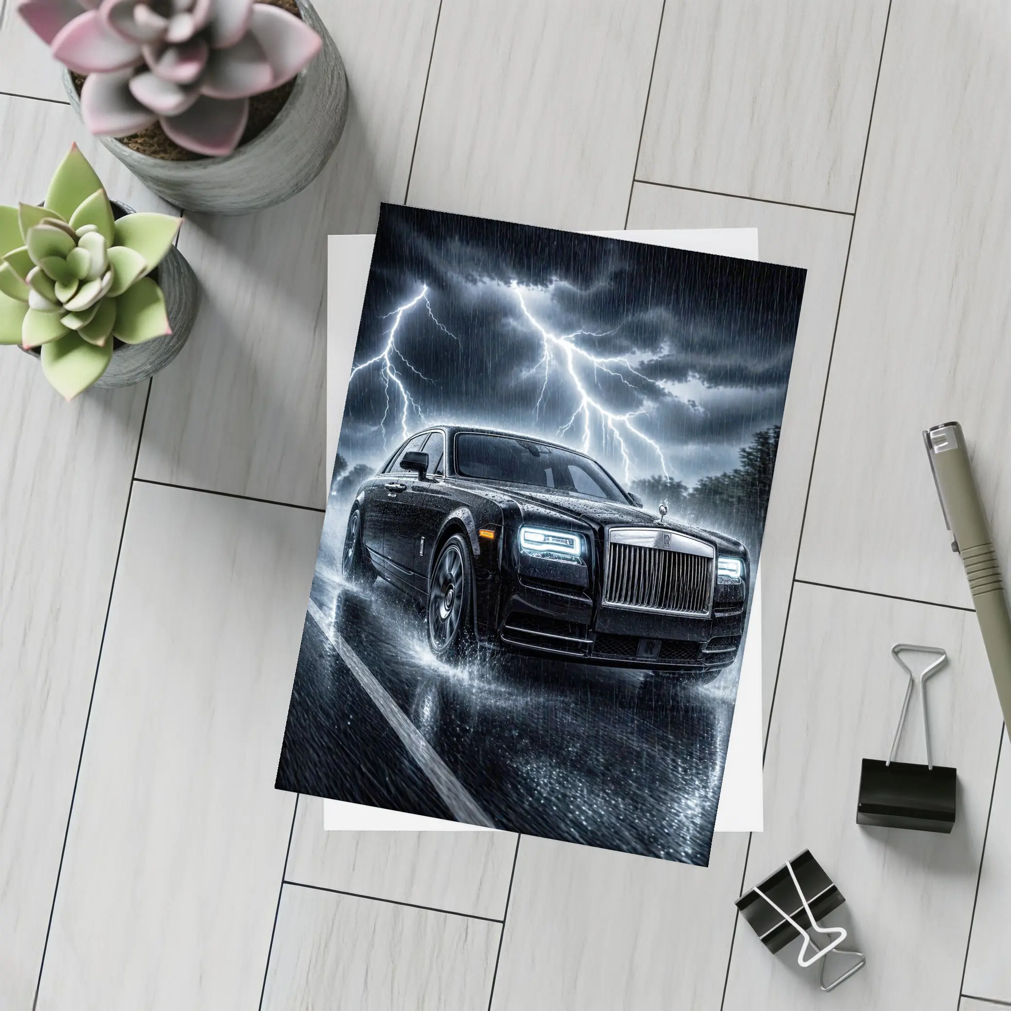 Rolls Royce Phantom Black Stormy Night Drive – Postcards
