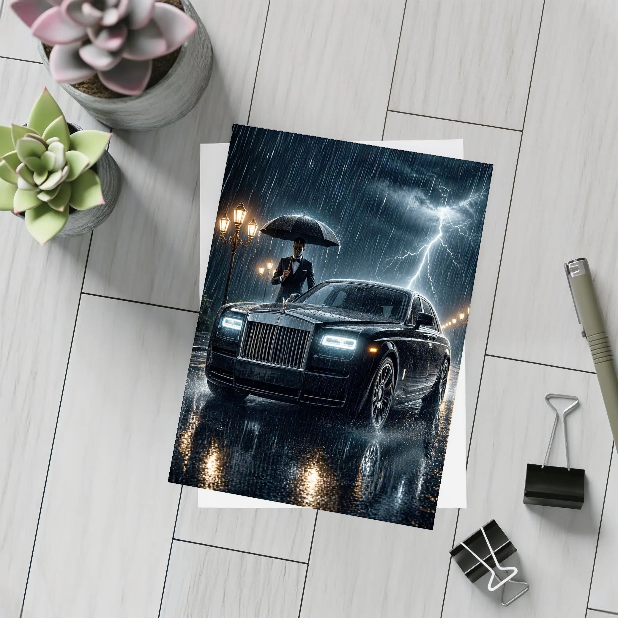 Rolls Royce Phantom Black Rainy Night Storm – Postcards