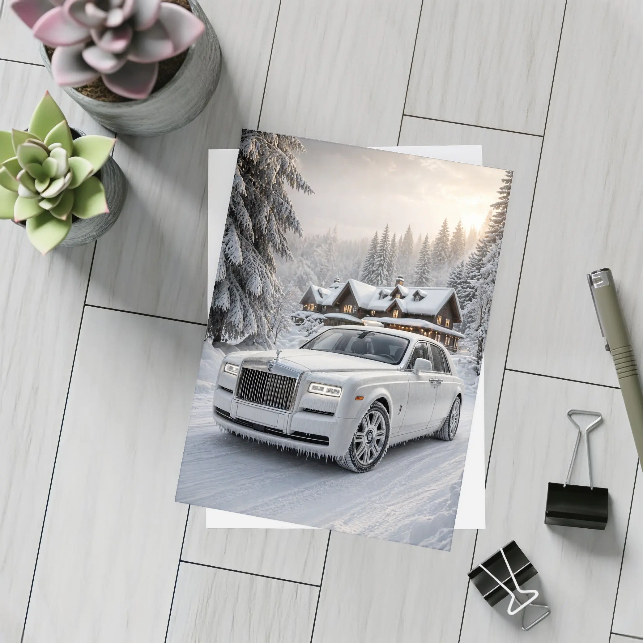 Rolls Royce Phantom White Winter Snow Forest – Postcards