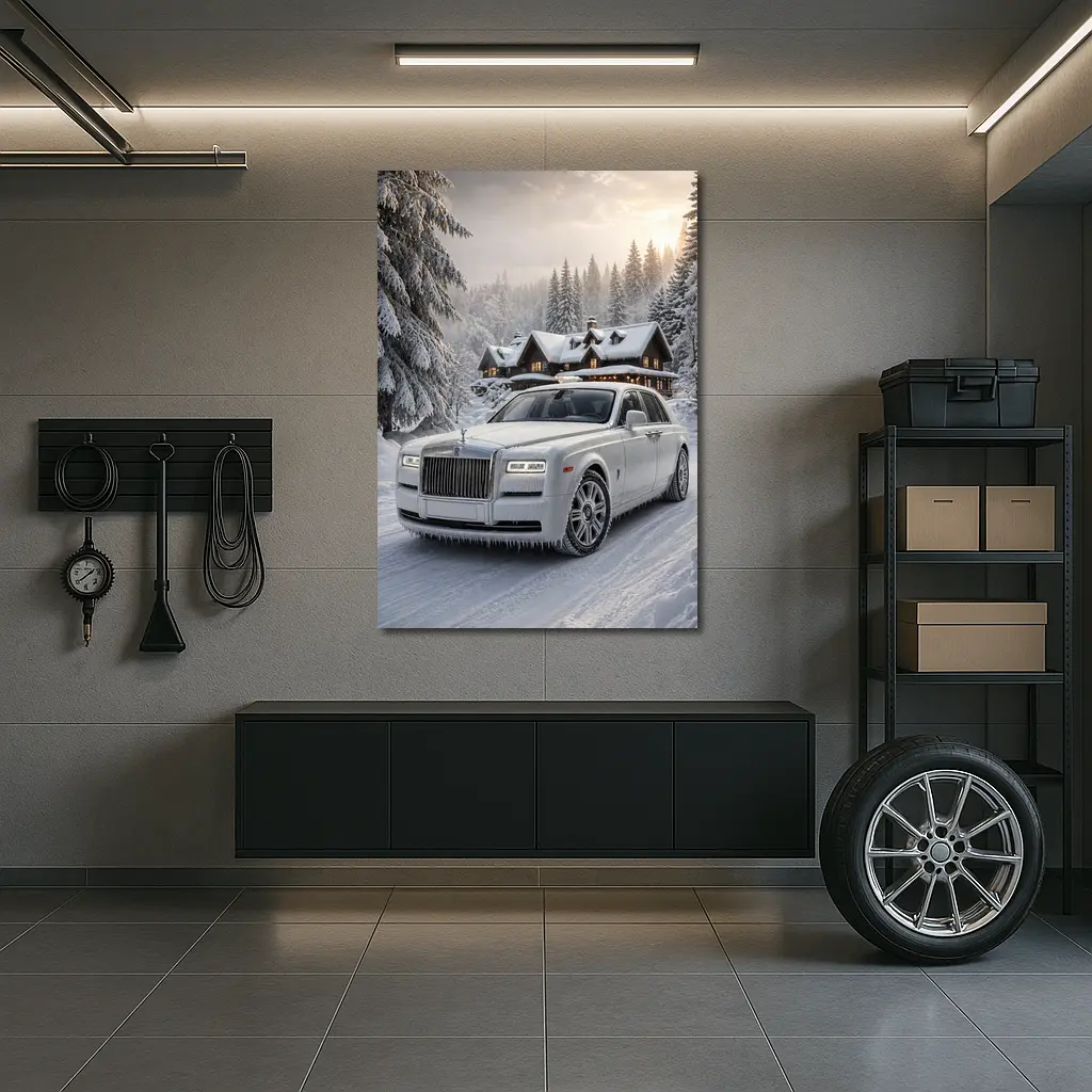 Rolls Royce Phantom White Winter Snow Forest – Wall Art