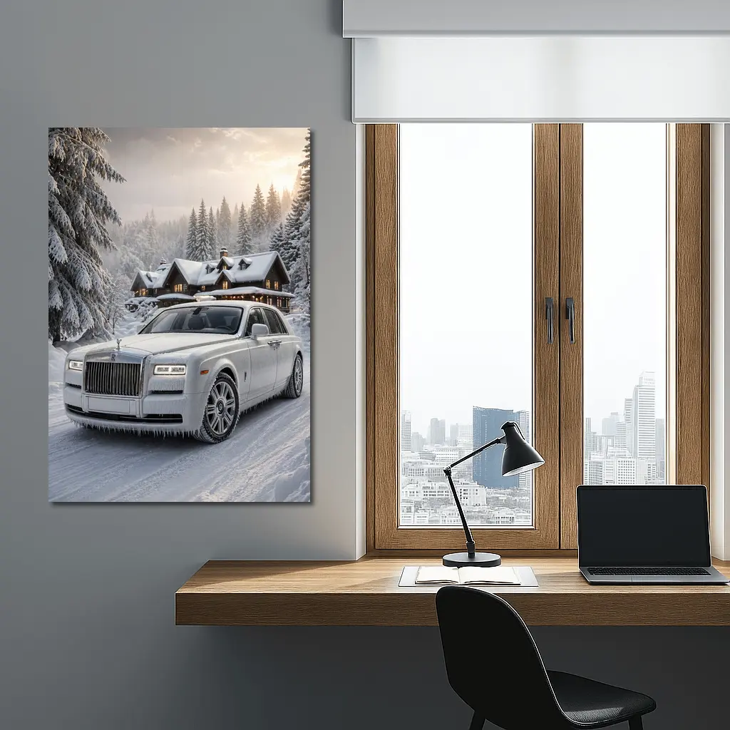 Rolls Royce Phantom White Winter Snow Forest – Wall Art