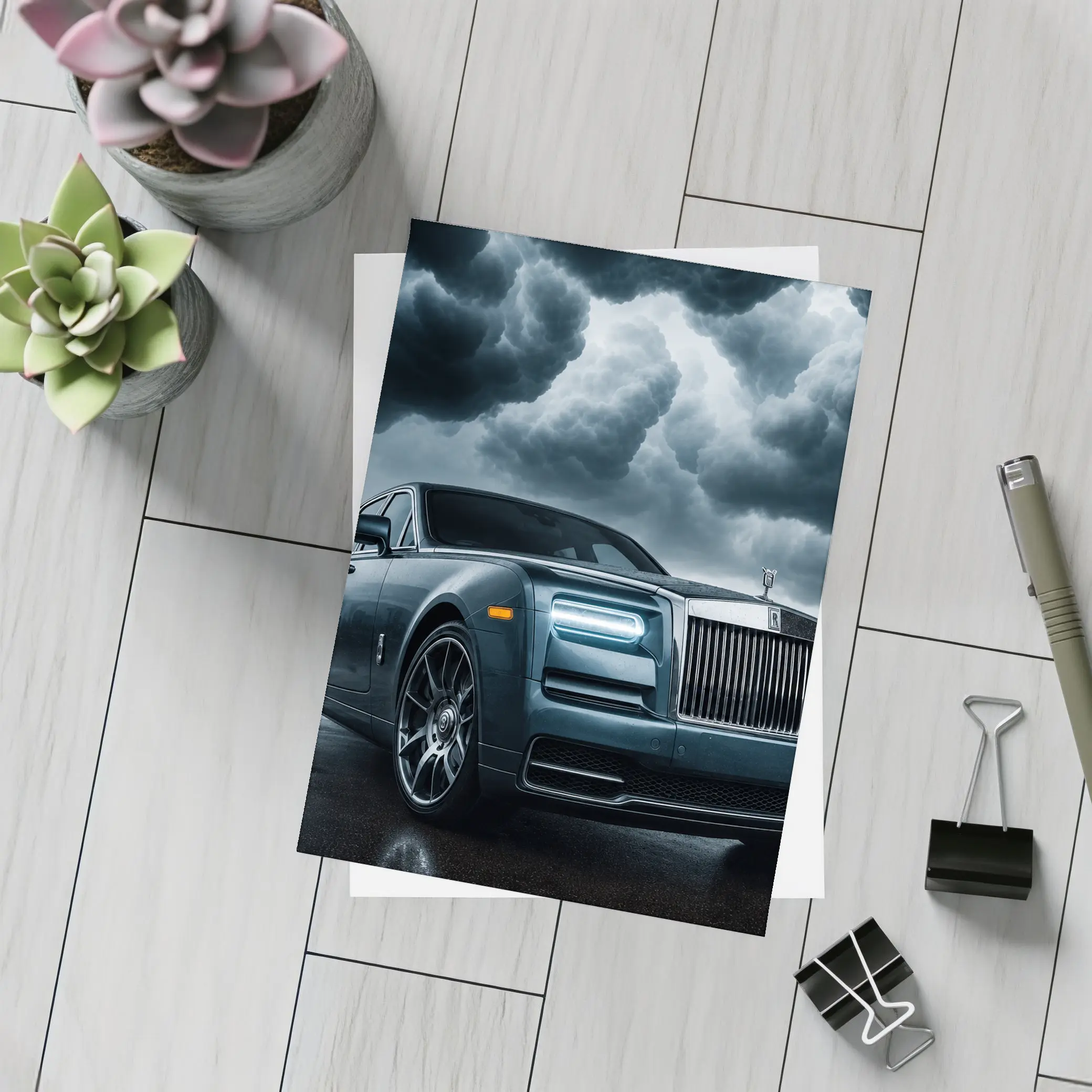 Rolls Royce Phantom Under Dark Stormy Skies – Postcards