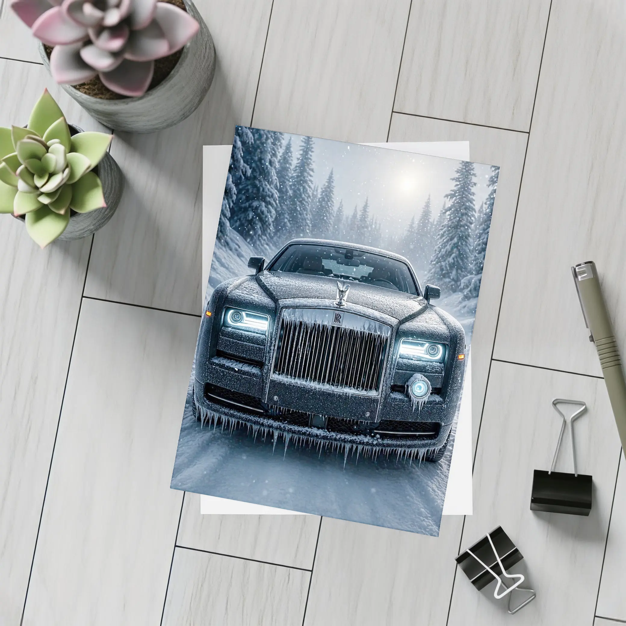 Rolls Royce Phantom Frozen Winter Snow Forest – Postcards