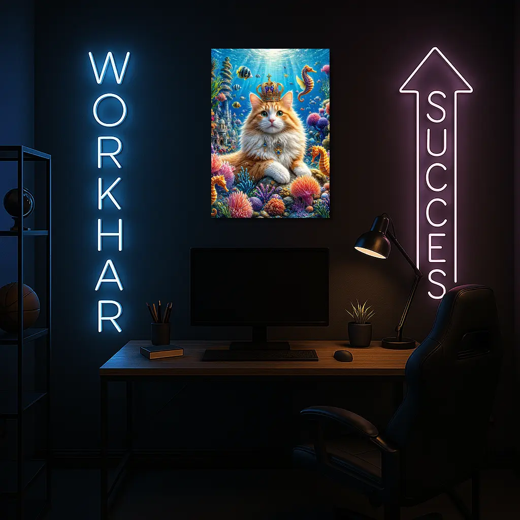 Royal Cat Wearing Crown Underwater Coral Kingdom – Wall Art