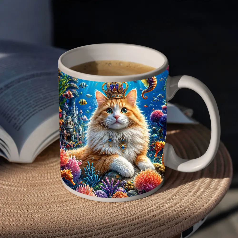 Royal Cat Wearing Crown Underwater Coral Kingdom – Mugs