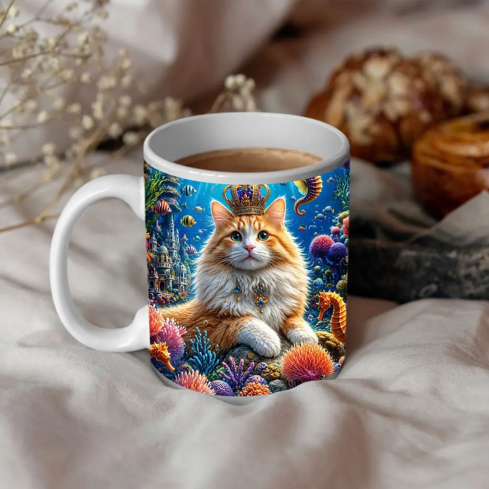 Royal Cat Wearing Crown Underwater Coral Kingdom – Mugs