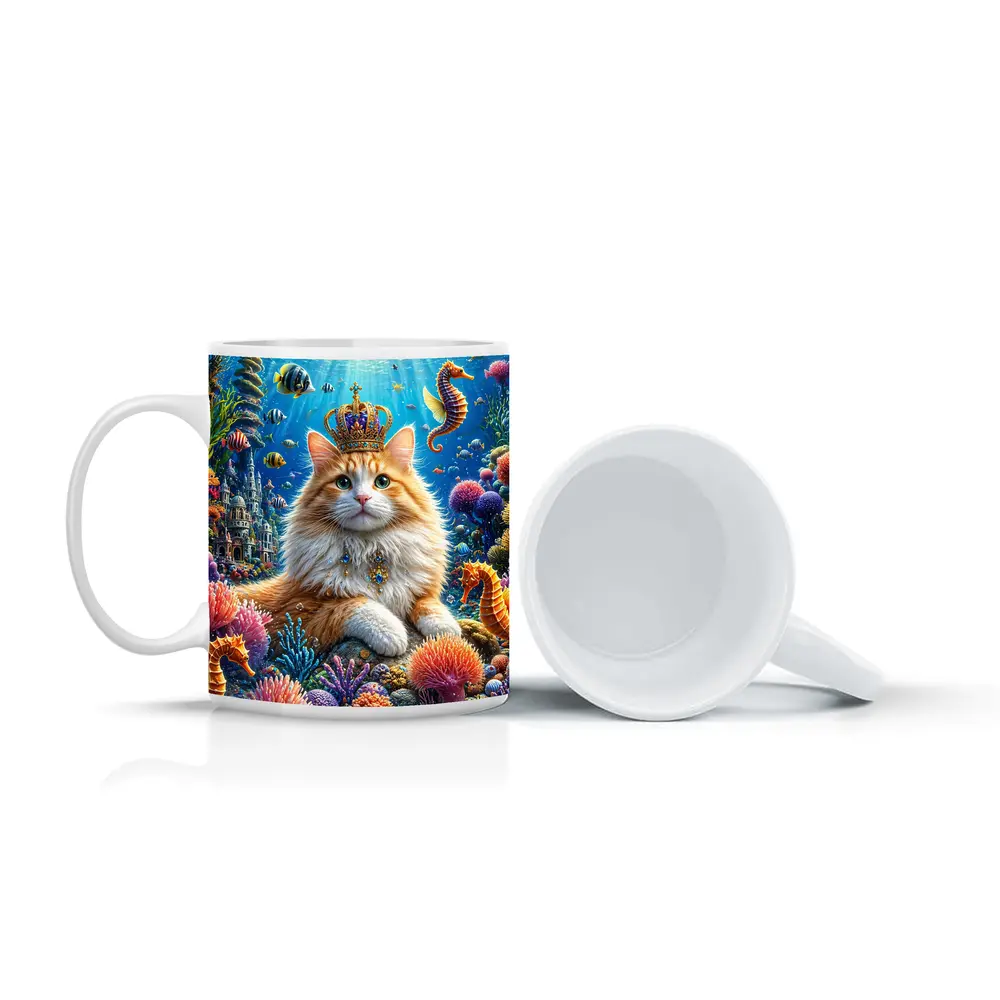 Royal Cat Wearing Crown Underwater Coral Kingdom – Mugs