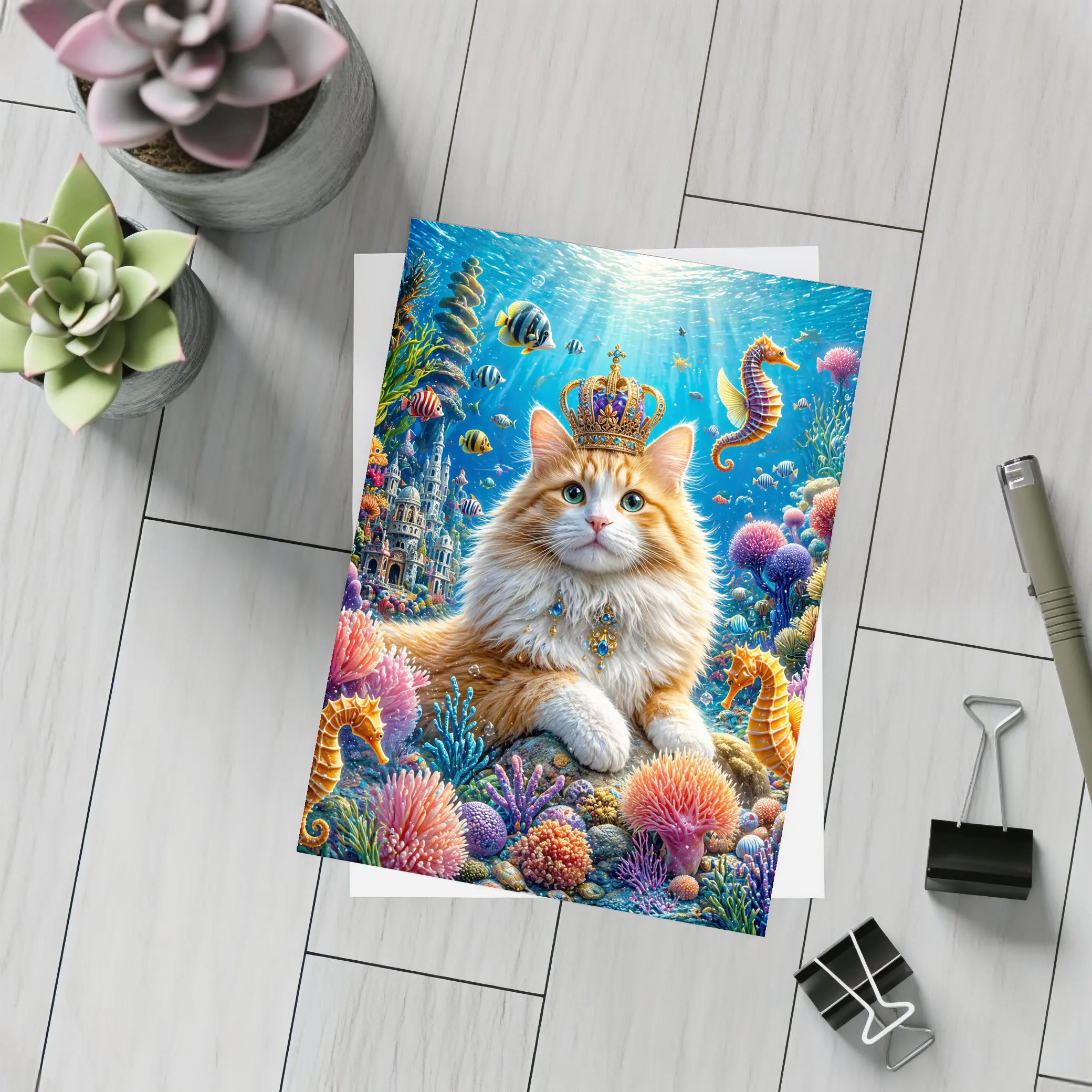 Royal Cat Wearing Crown Underwater Coral Kingdom – Postcards