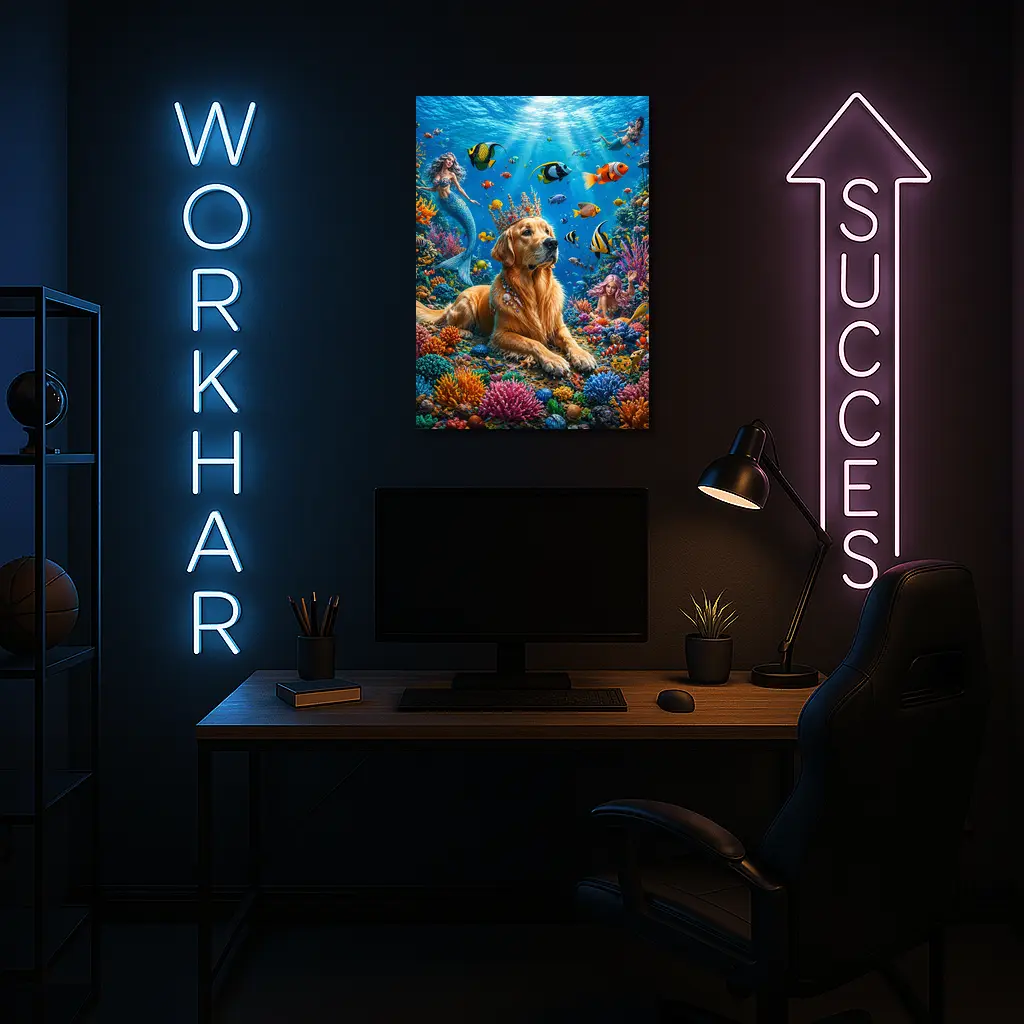 Golden Retriever King Underwater Coral Reef Fantasy – Wall Art
