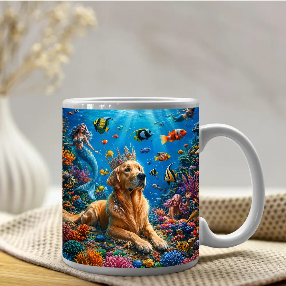 Golden Retriever King Underwater Coral Reef Fantasy – Mugs