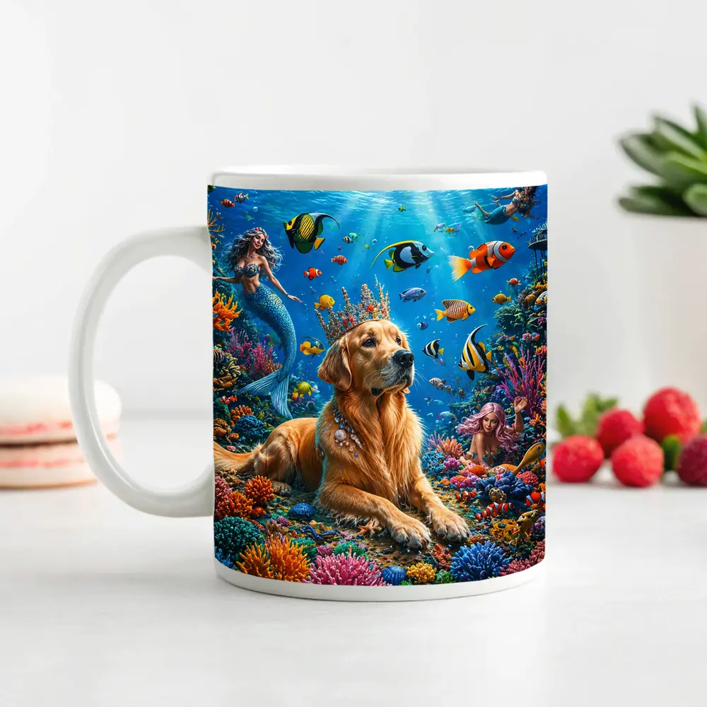 Golden Retriever King Underwater Coral Reef Fantasy – Mugs
