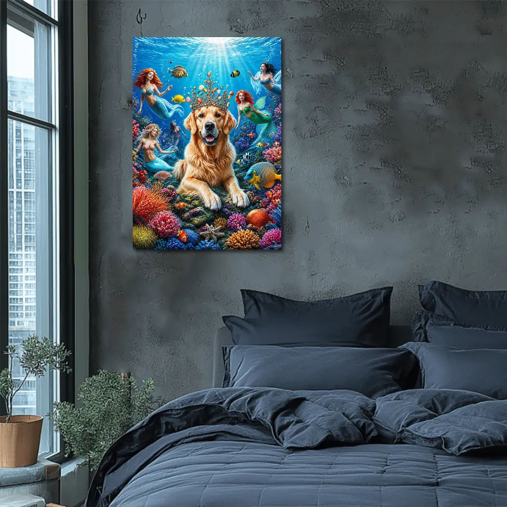 Golden Retriever King Underwater Mermaid Fantasy – Wall Art