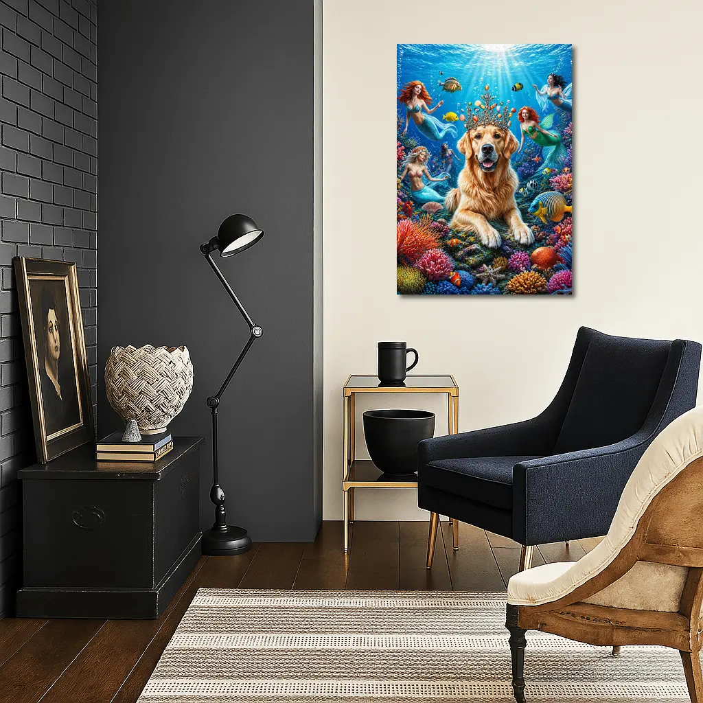 Golden Retriever King Underwater Mermaid Fantasy – Wall Art