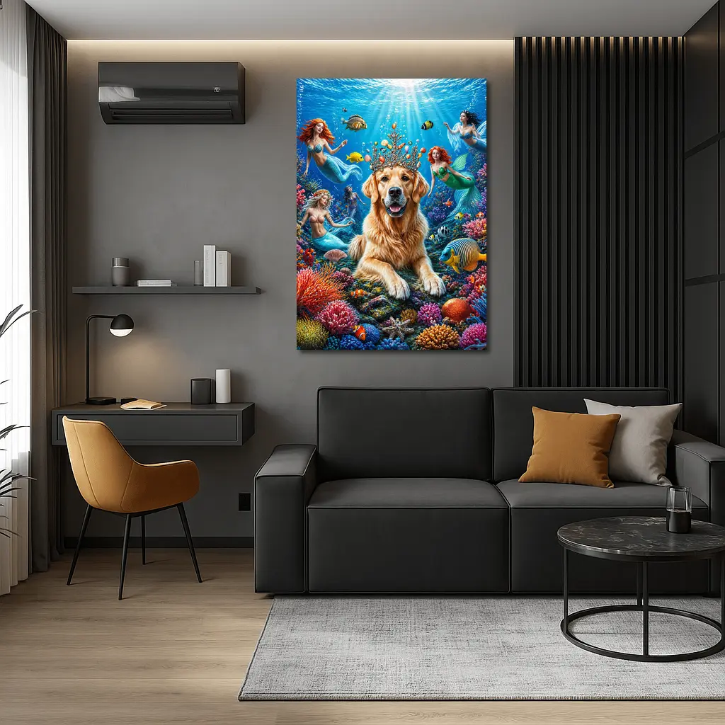 Golden Retriever King Underwater Mermaid Fantasy – Wall Art
