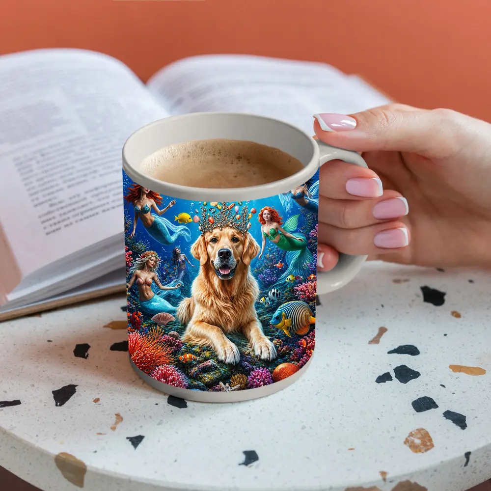 Golden Retriever King Underwater Mermaid Fantasy – Mugs