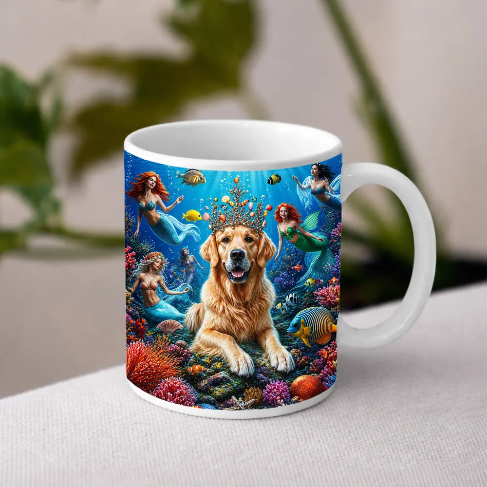 Golden Retriever King Underwater Mermaid Fantasy – Mugs