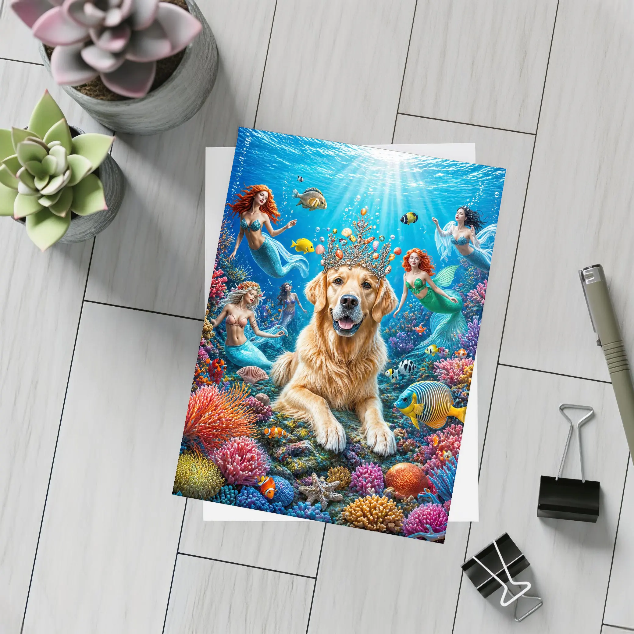 Golden Retriever King Underwater Mermaid Fantasy – Postcards