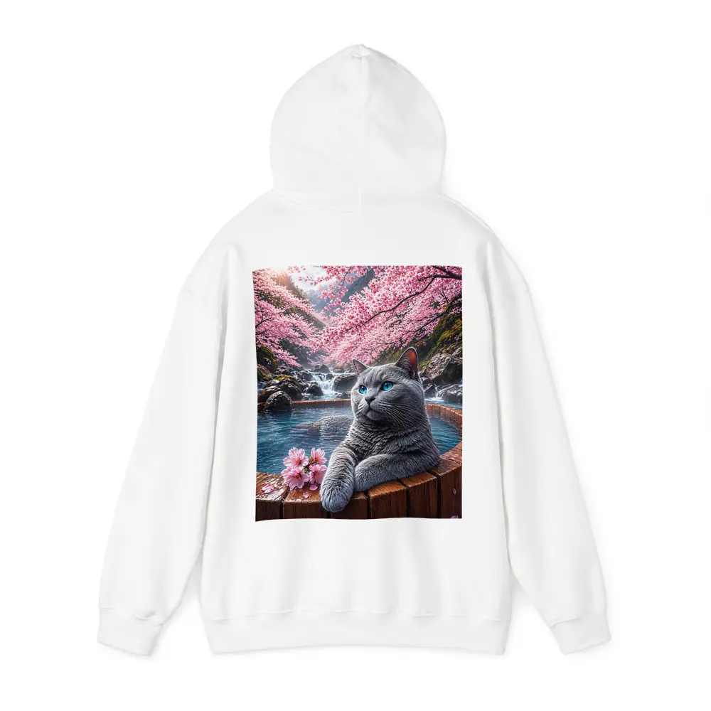 Russian Blue Cat Cherry Blossoms Hot Spring – Hoodies