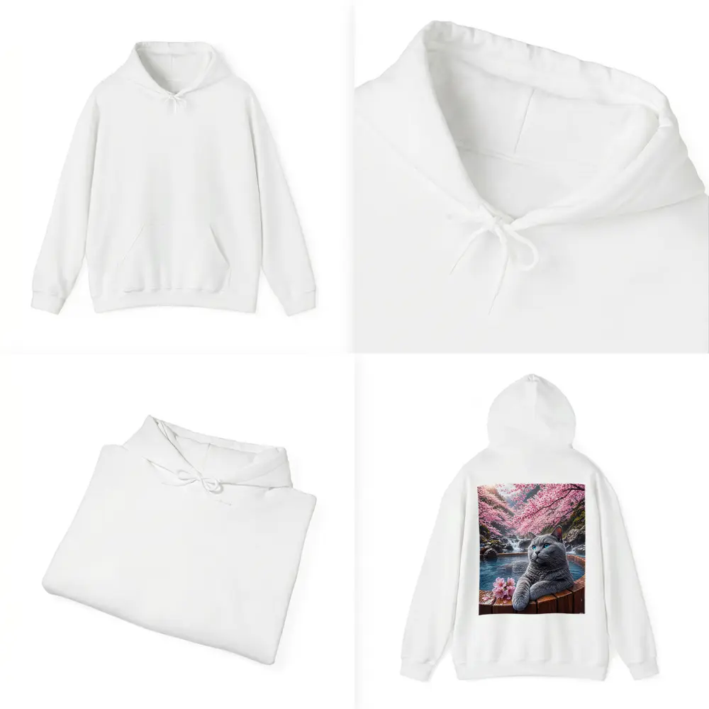 Russian Blue Cat Cherry Blossoms Hot Spring – Hoodies