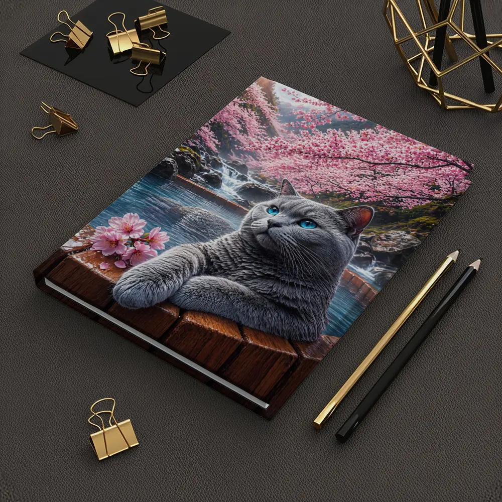 Russian Blue Cat Cherry Blossoms Hot Spring – Notebooks