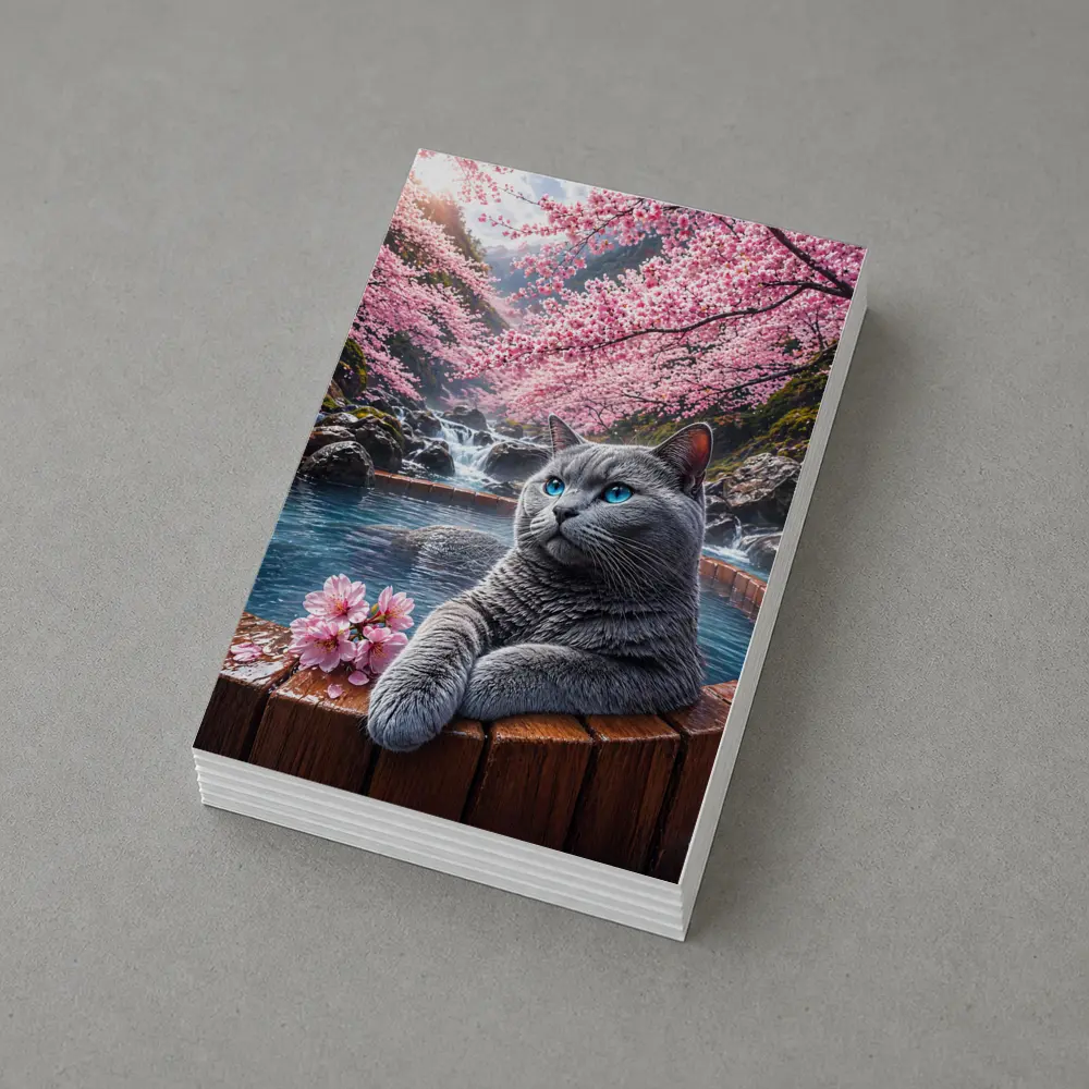 Russian Blue Cat Cherry Blossoms Hot Spring – Postcards