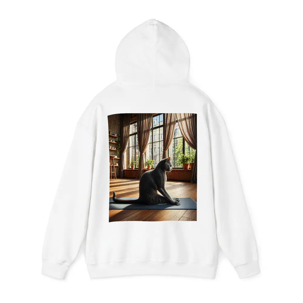 Russian Blue Cat Sitting on Yoga Mat – Hoodies
