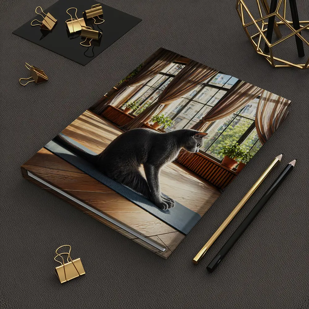Russian Blue Cat Sitting on Yoga Mat – Notebooks