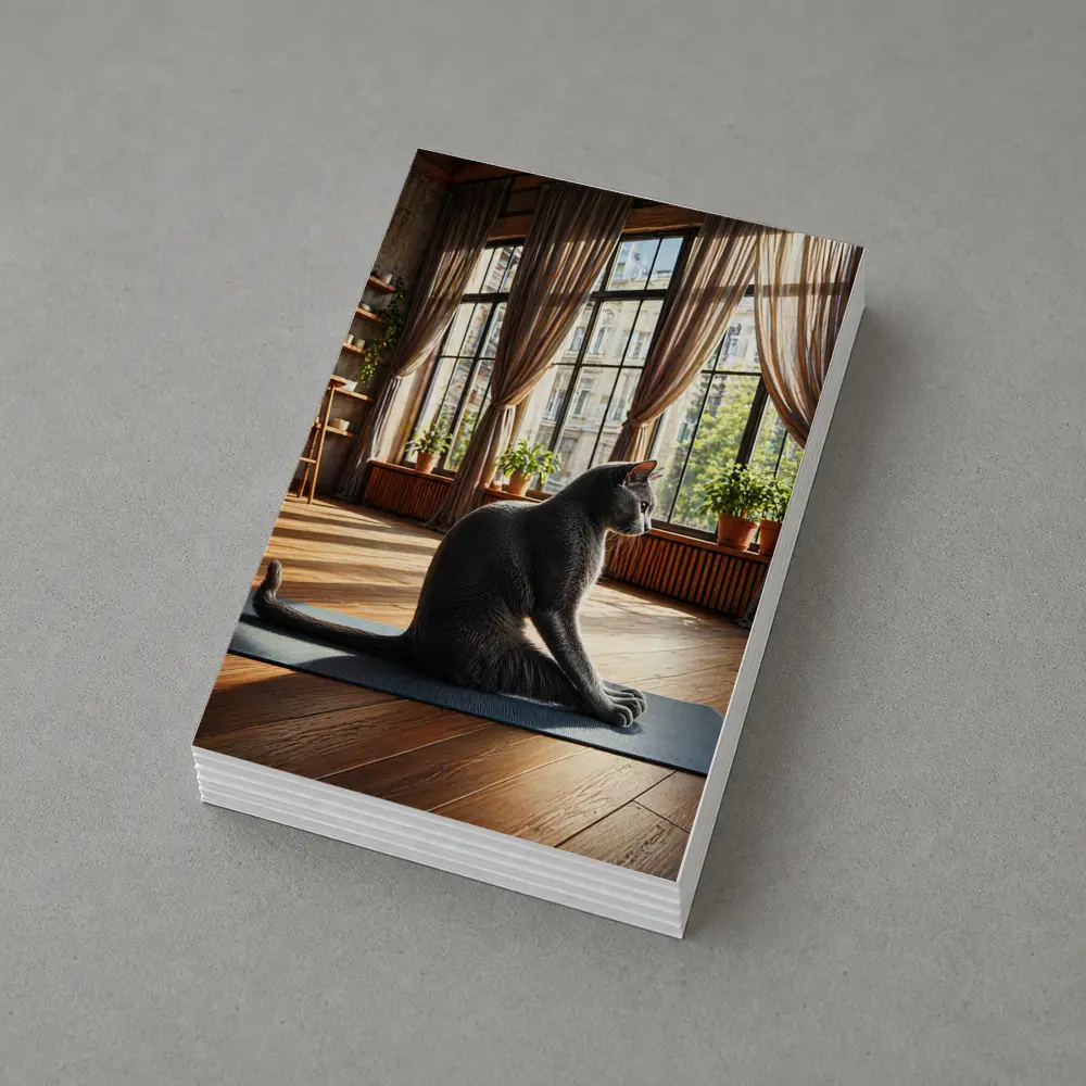 Russian Blue Cat Sitting on Yoga Mat – Postcards