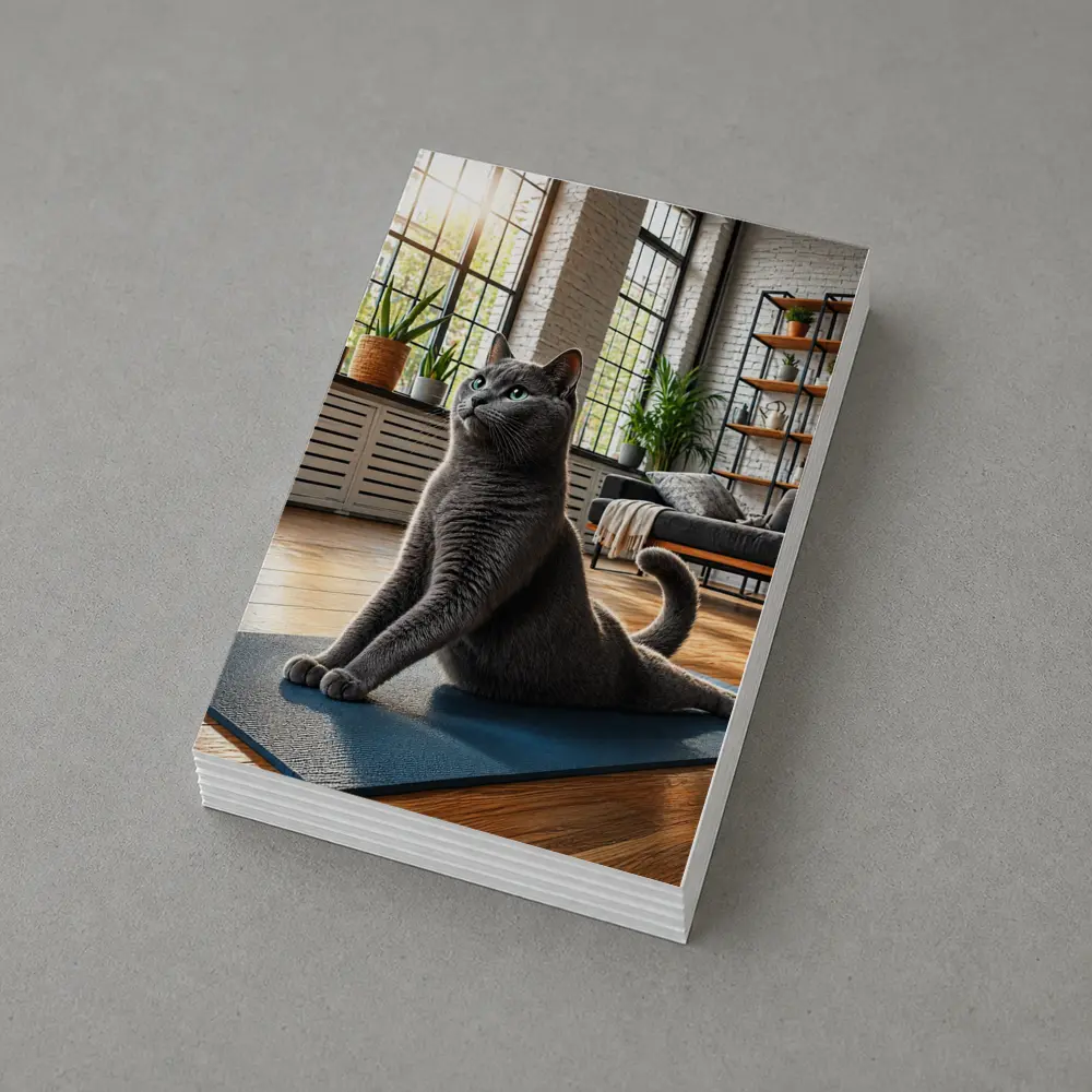 Russian Blue Cat Doing Yoga Indoors – Postcards