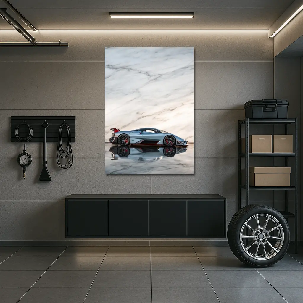 SSC Tuatara Supercar Against Marble Wall – Wall Art