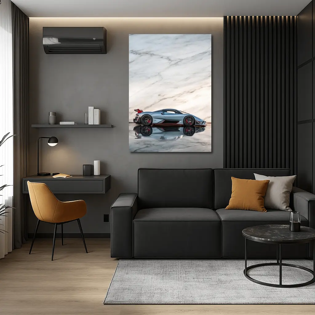 SSC Tuatara Supercar Against Marble Wall – Wall Art