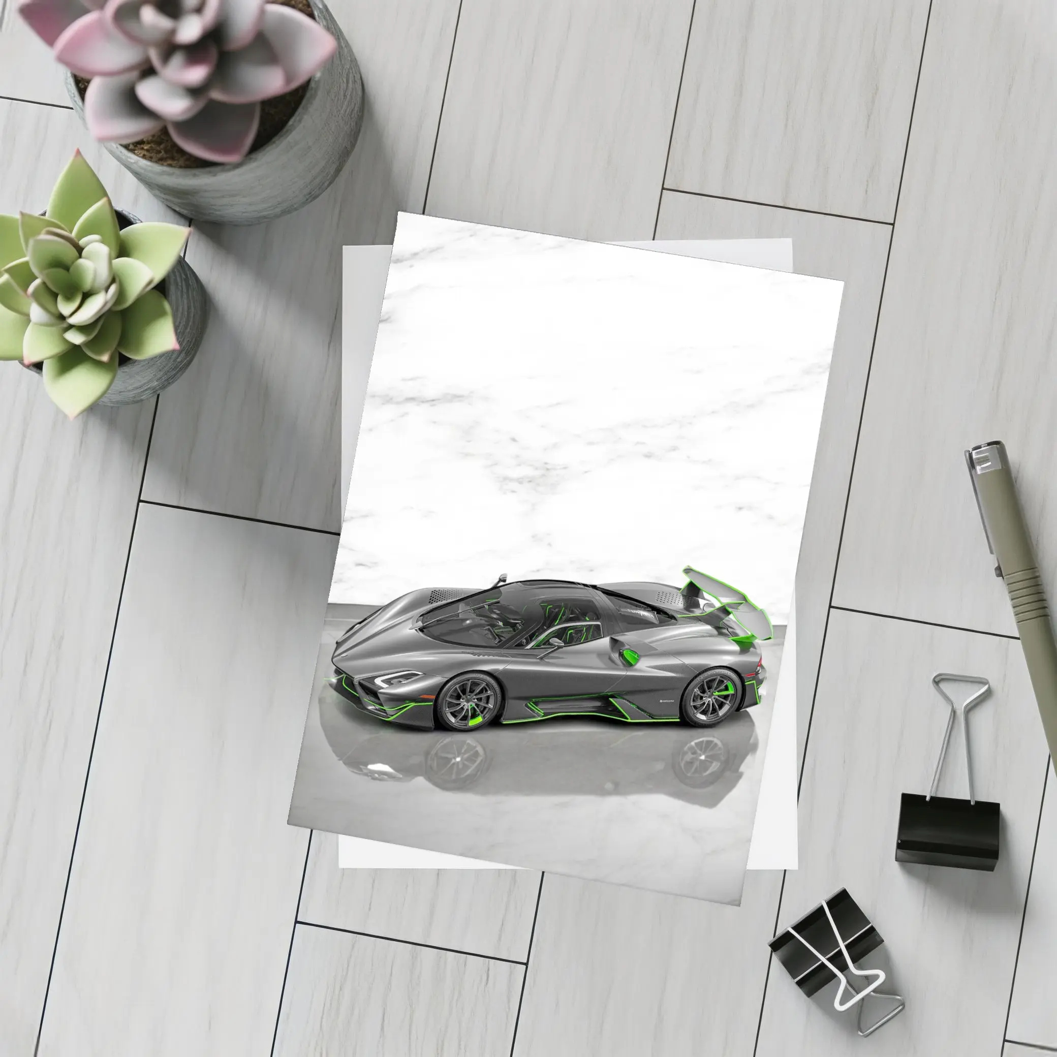 SSC North America Supercar Green Marble Background – Postcards