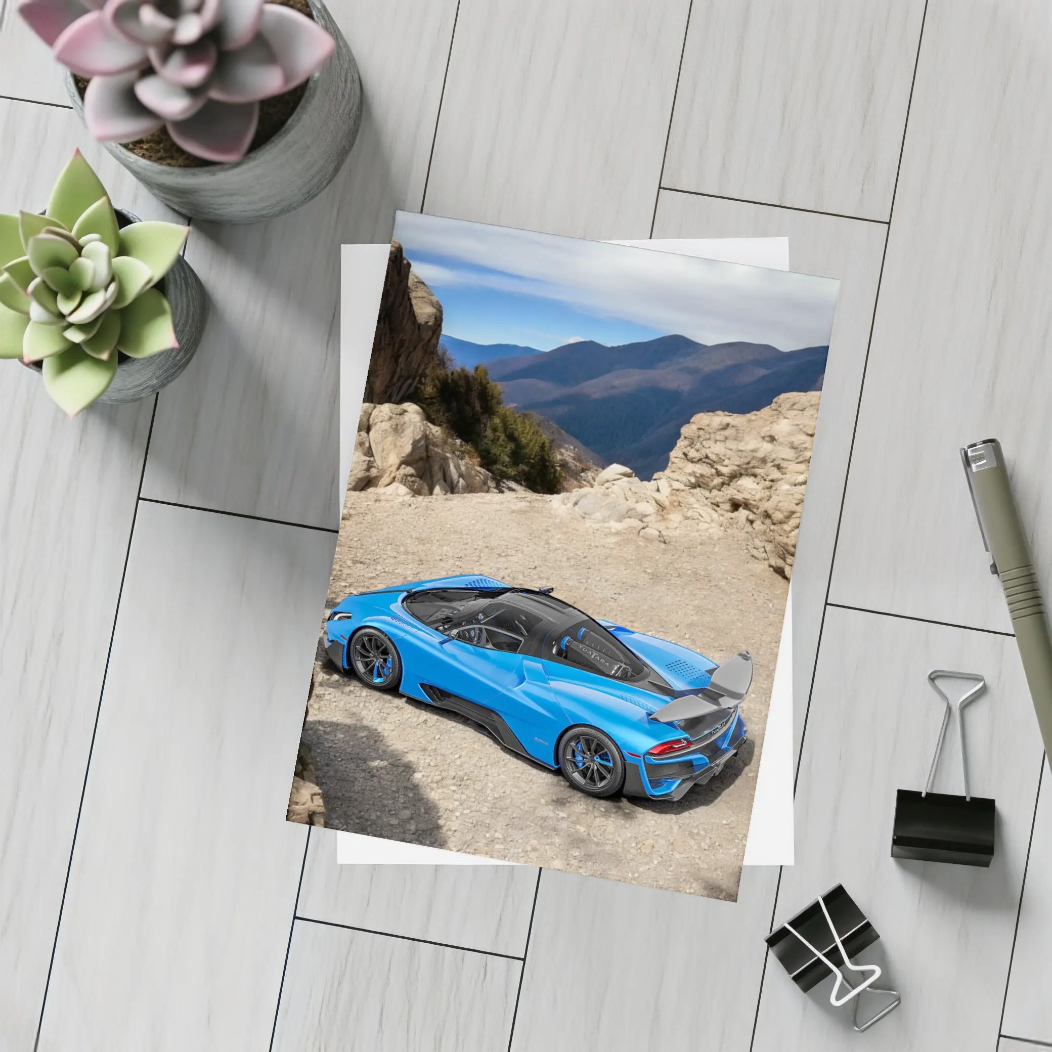 SSC North America Blue Supercar Mountain Setting – Postcards