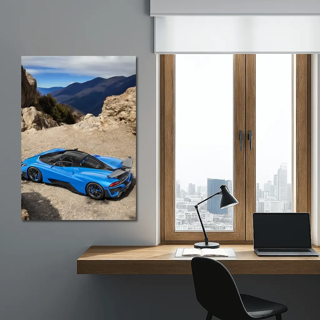 SSC North America Blue Supercar Mountain Setting – Wall Art