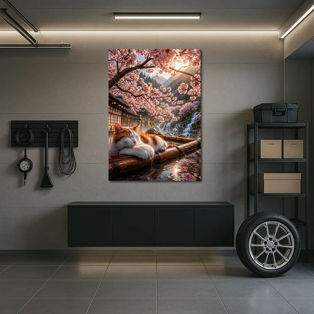 Orange White Cat Resting Under Cherry Blossoms – Wall Art