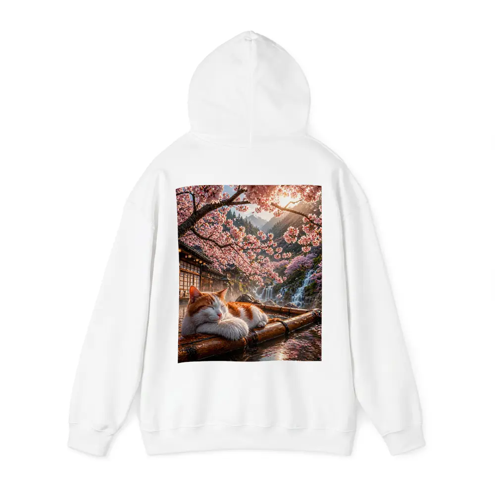 Orange White Cat Resting Under Cherry Blossoms – Hoodies