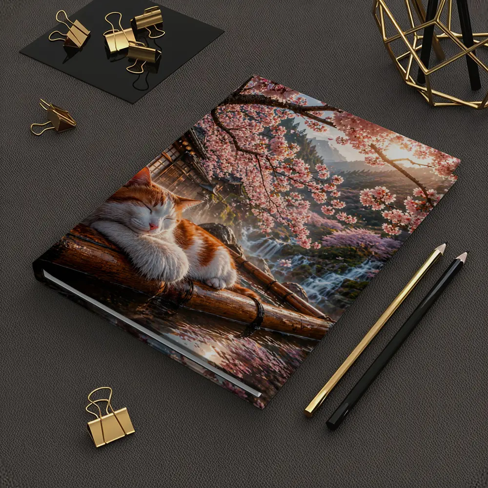 Orange White Cat Resting Under Cherry Blossoms – Notebooks