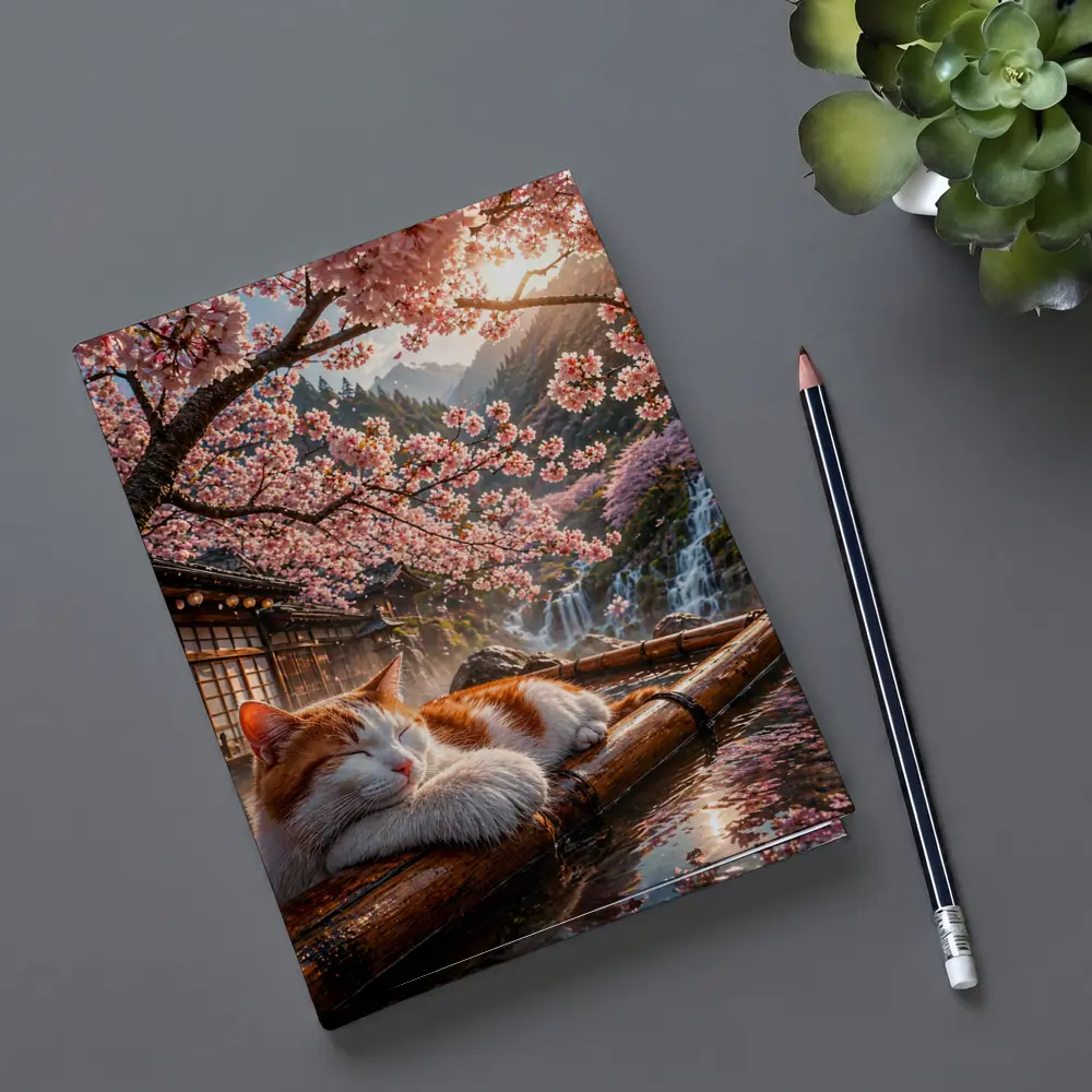 Orange White Cat Resting Under Cherry Blossoms – Notebooks