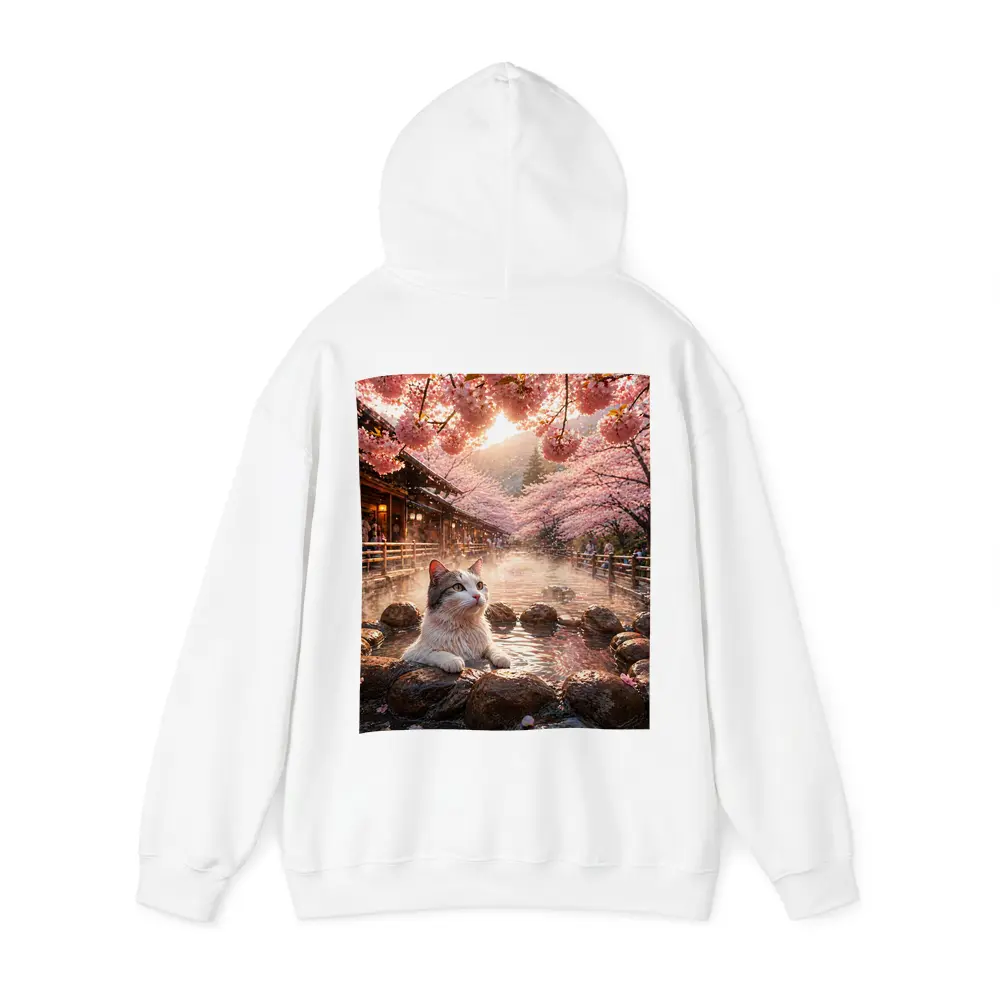 Cat Relaxing in Japanese Hot Spring Sakura – Hoodies