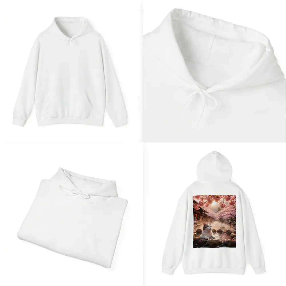 Cat Relaxing in Japanese Hot Spring Sakura – Hoodies