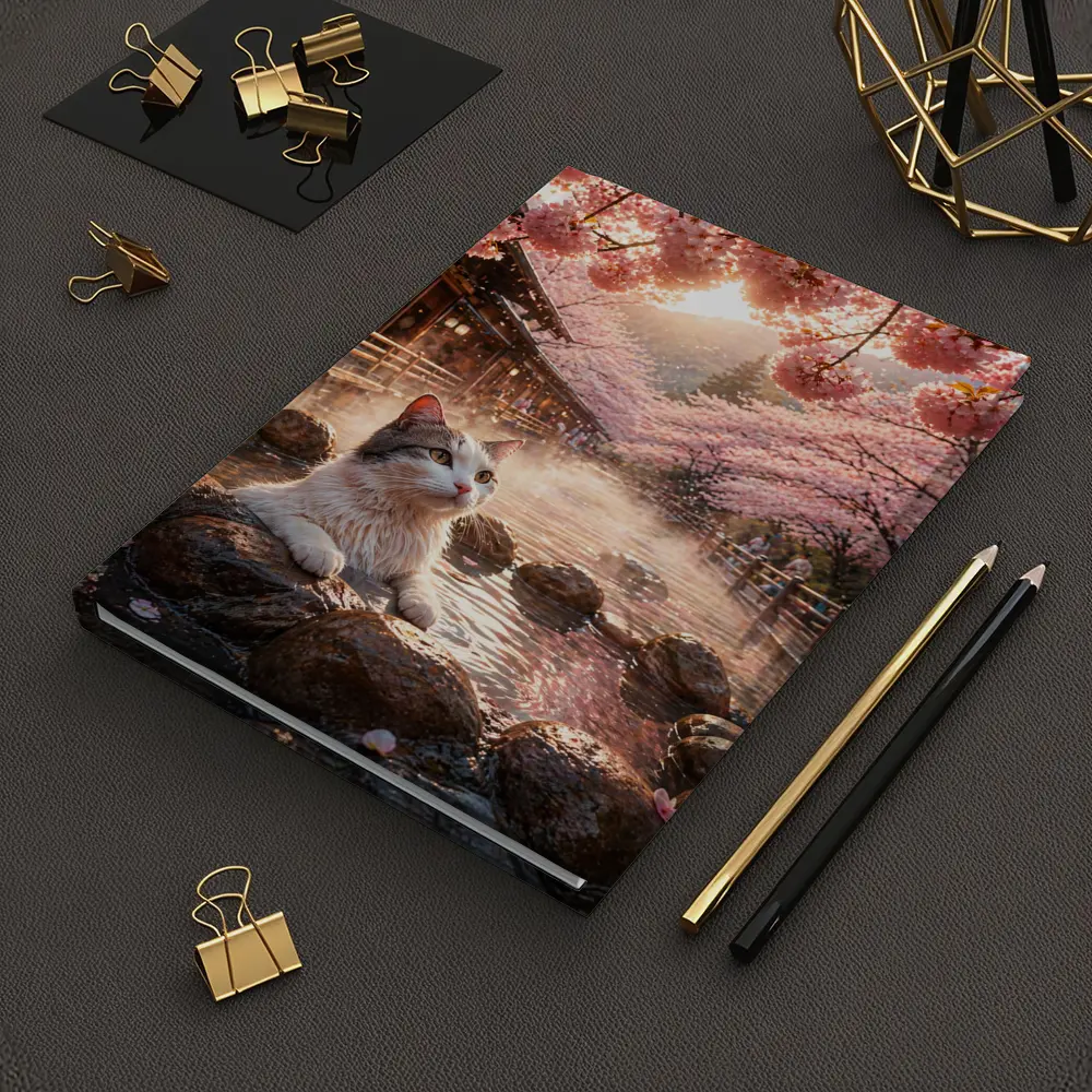 Cat Relaxing in Japanese Hot Spring Sakura – Notebooks