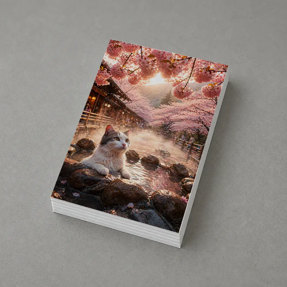 Cat Relaxing in Japanese Hot Spring Sakura – Postcards