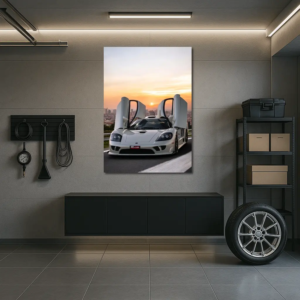Saleen S7 White Supercar City Sunset – Wall Art
