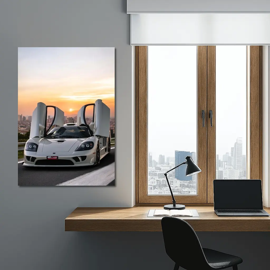 Saleen S7 White Supercar City Sunset – Wall Art
