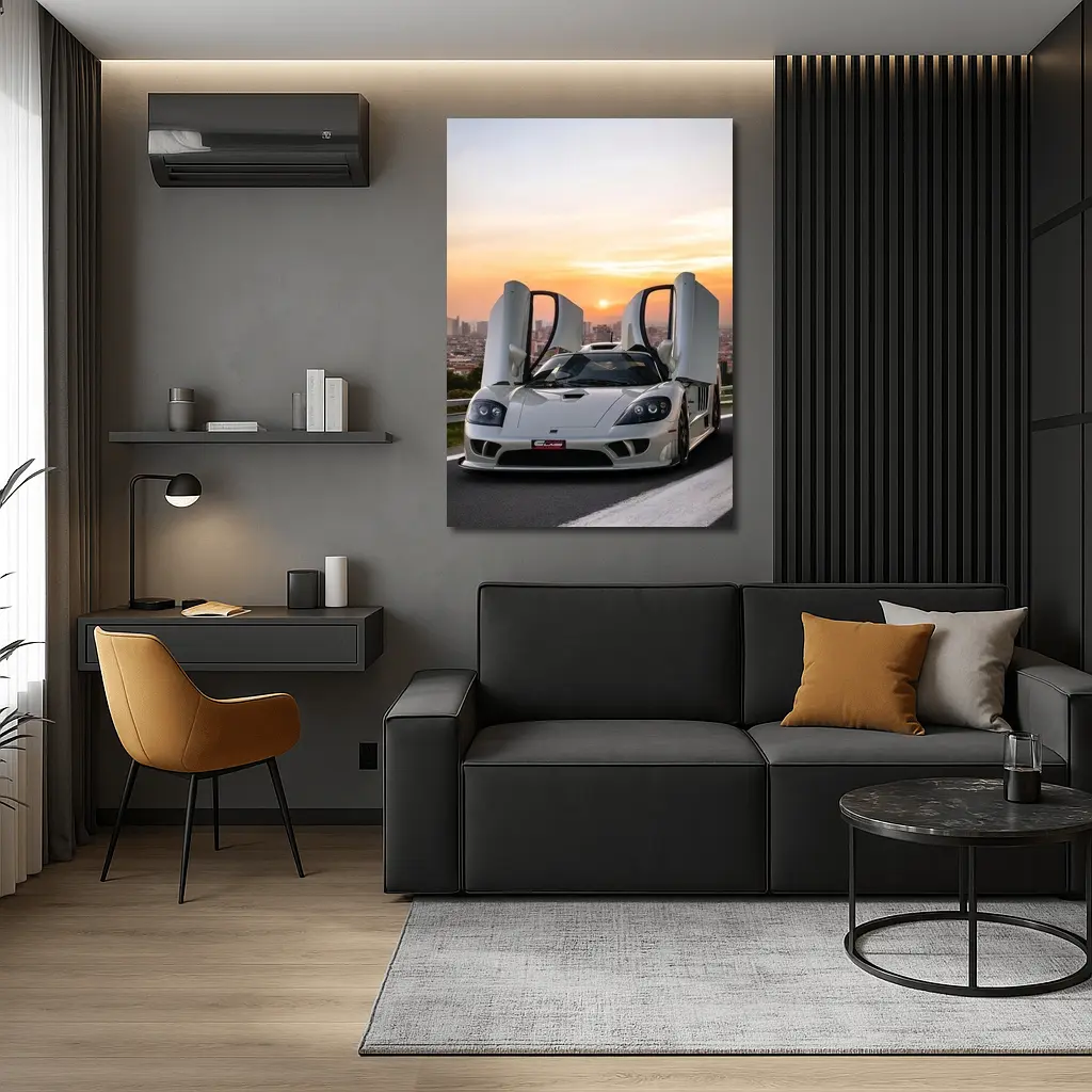 Saleen S7 White Supercar City Sunset – Wall Art