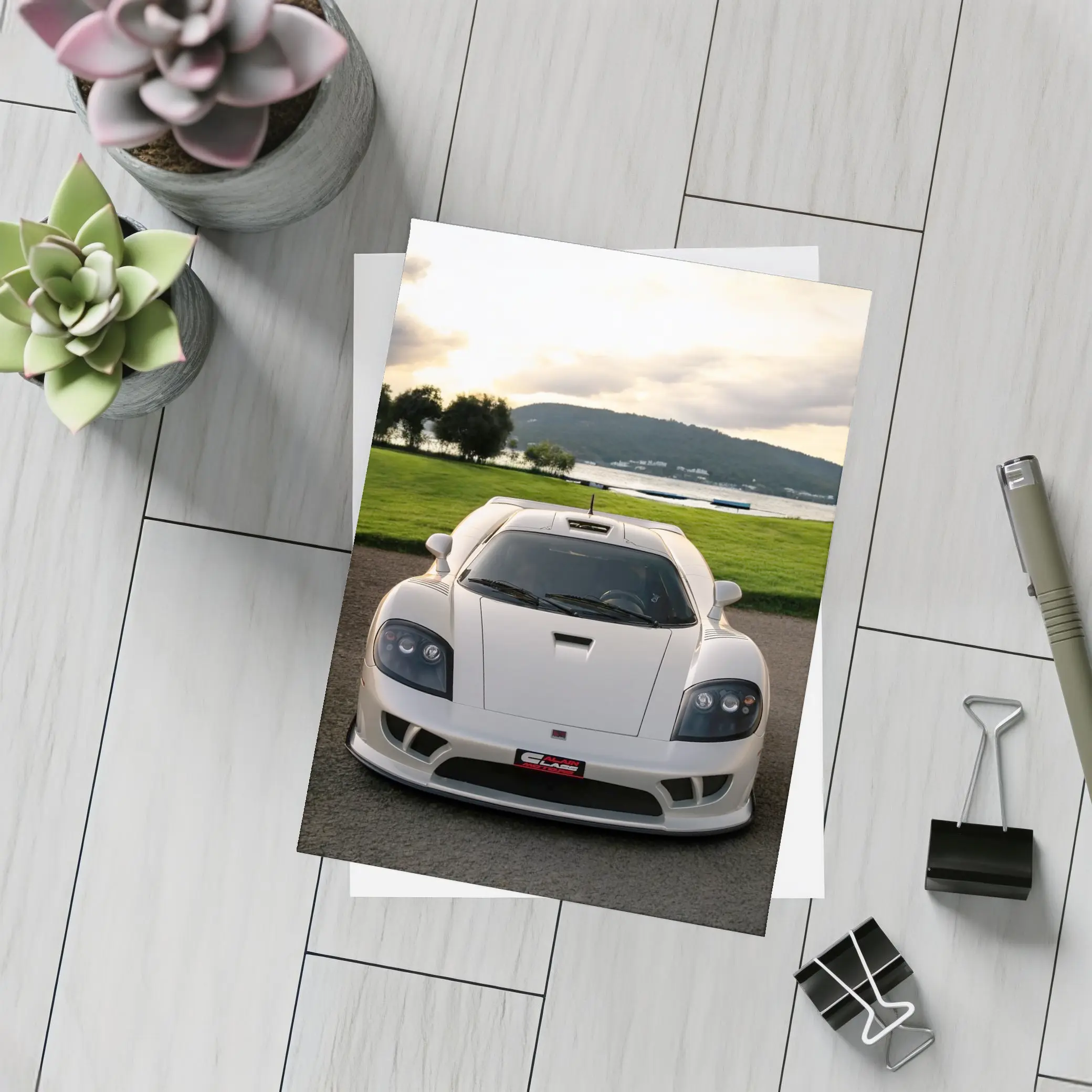 Saleen S7 White Supercar Lake Backdrop – Postcards