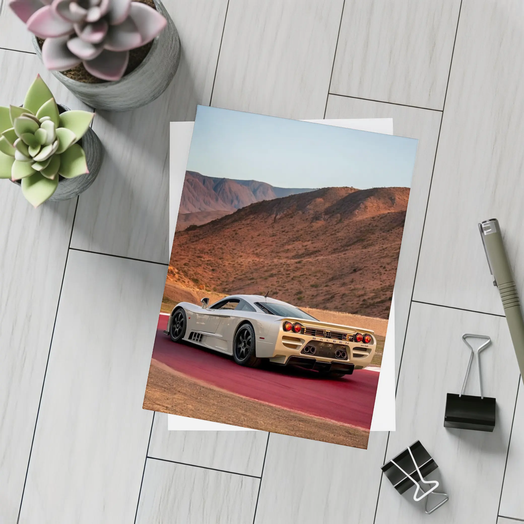Saleen S7 Supercar On Red Racetrack – Postcards