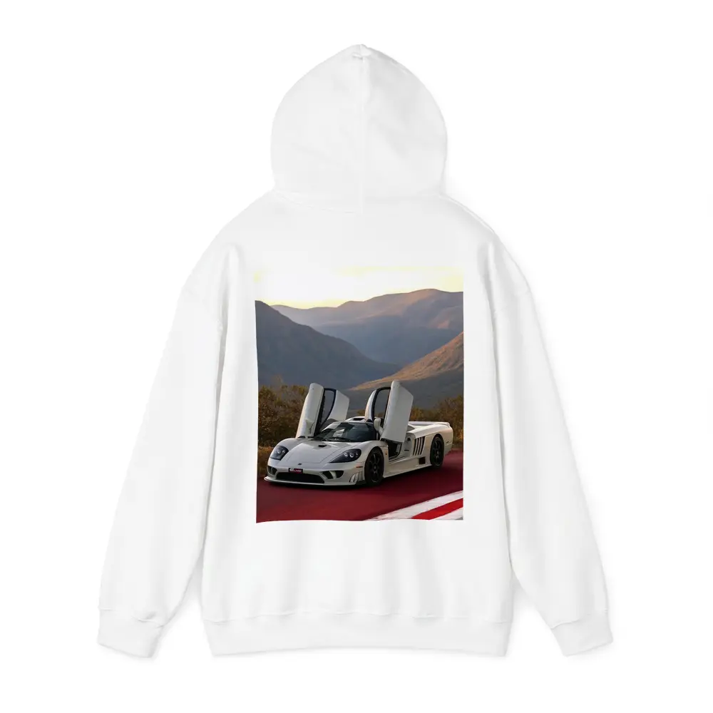 Saleen S7 White Supercar Mountain Backdrop – Hoodies